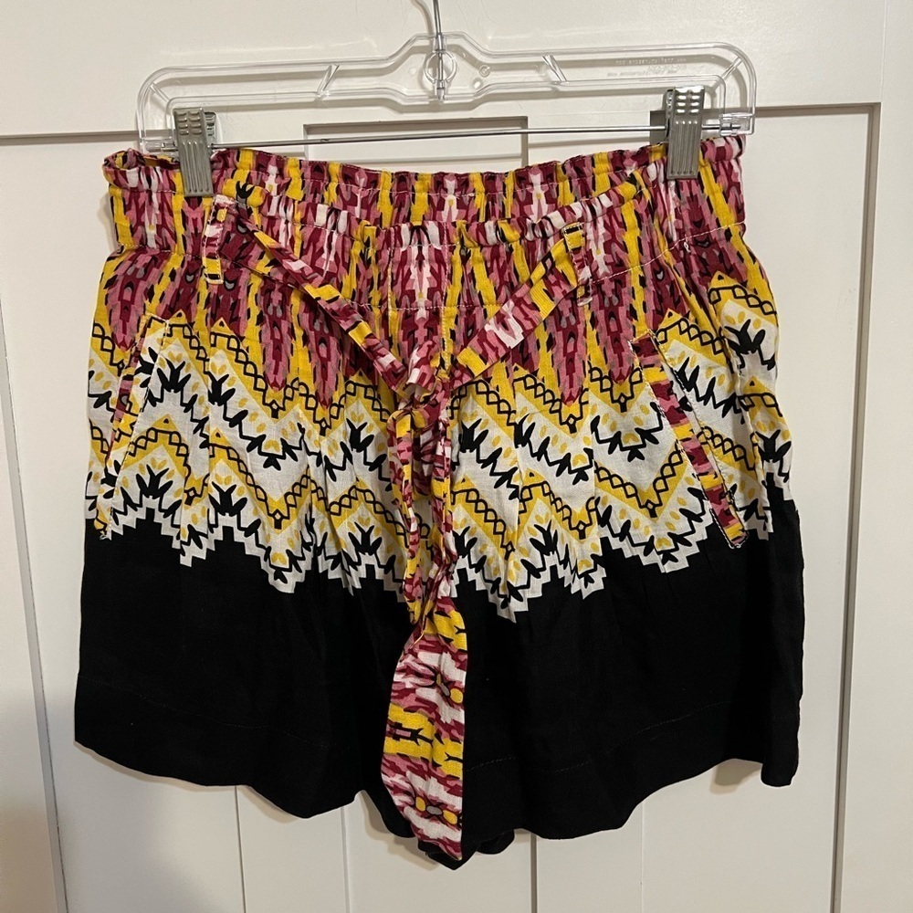 Anthropologie Linen Blend Tie Belt Pockets Shorts Pull On Small Petite tribal
